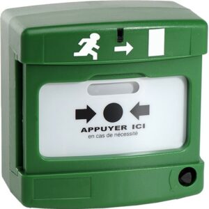 Déclencheur manuel vert ouverture de porte double contact Réf. DMVOPD01
